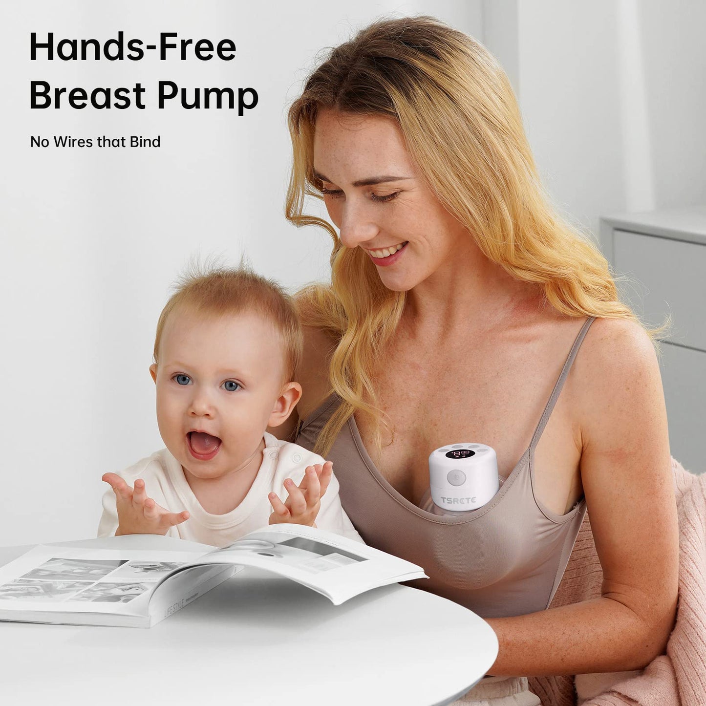 TSRETE Double Wearable Breast Pump, Electric Hands-Free Breast Pumps with 2 Modes, 9 Levels, LCD Display, Memory Function Rechargeable Milk Extractor-24mm Flange, Pink
