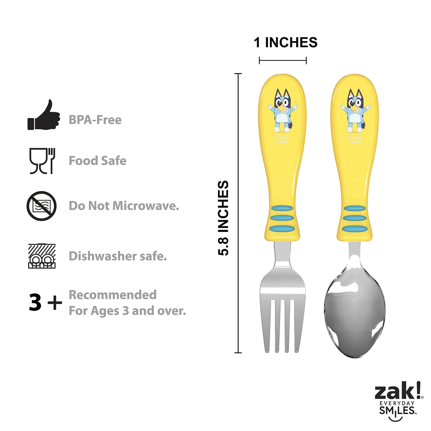 Zak Designs 5-Piece Dinnerware Set, Baby Shark - Durable Plastic & Stainless Steel - Includes Water Bottle, 8-Inch Plate, 6-Inch Bowl, Fork & Spoon - Suitable for Kids Ages 3+