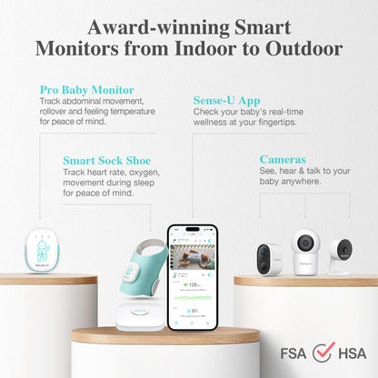 Sense-U Pro Baby Movement Monitor with Arousal Vibration, Movement/Rollover/Overheating Alerts, Audible & App Notifications, Easy Clip-On Design, Smart Sleep Monitor, FSA/HSA Eligible