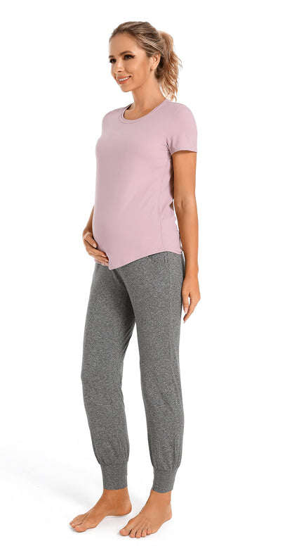 V VOCNI Women's Maternity Pants Maternity Activewear Jogger Track Cuff Sweatpants Over The Belly Stretchy Pregnancy Pants