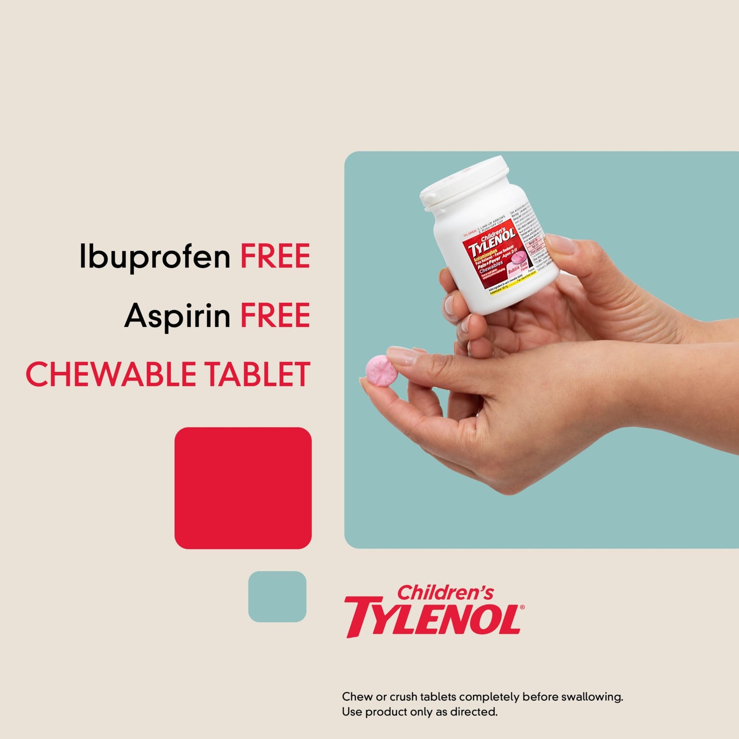 Tylenol Children's Chewables with 160 mg Acetaminophen, Pain Reliever & Fever Reducer for Kids' Cold + Flu Symptoms, Headache, Sore Throat & Toothache, Aspirin-Free, Grape Flavor, 24 ct