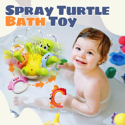Sizobi Baby Bath Toys, Rechargeable Turtle Bath Toy Sprinkler for Kids Toddler with 5 Rings, Bathtub Fountain Spray Toy for Baby, Mold Free Bath Toys for Kids Ages 1-3 4 5 6 Year Old Girl Boys Gifts