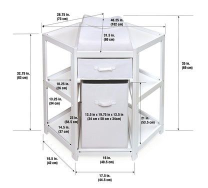 Badger Basket Diaper Corner Baby Changing Table – Space-Saving White Nursery Station with Hamper, Basket & Changing Pad