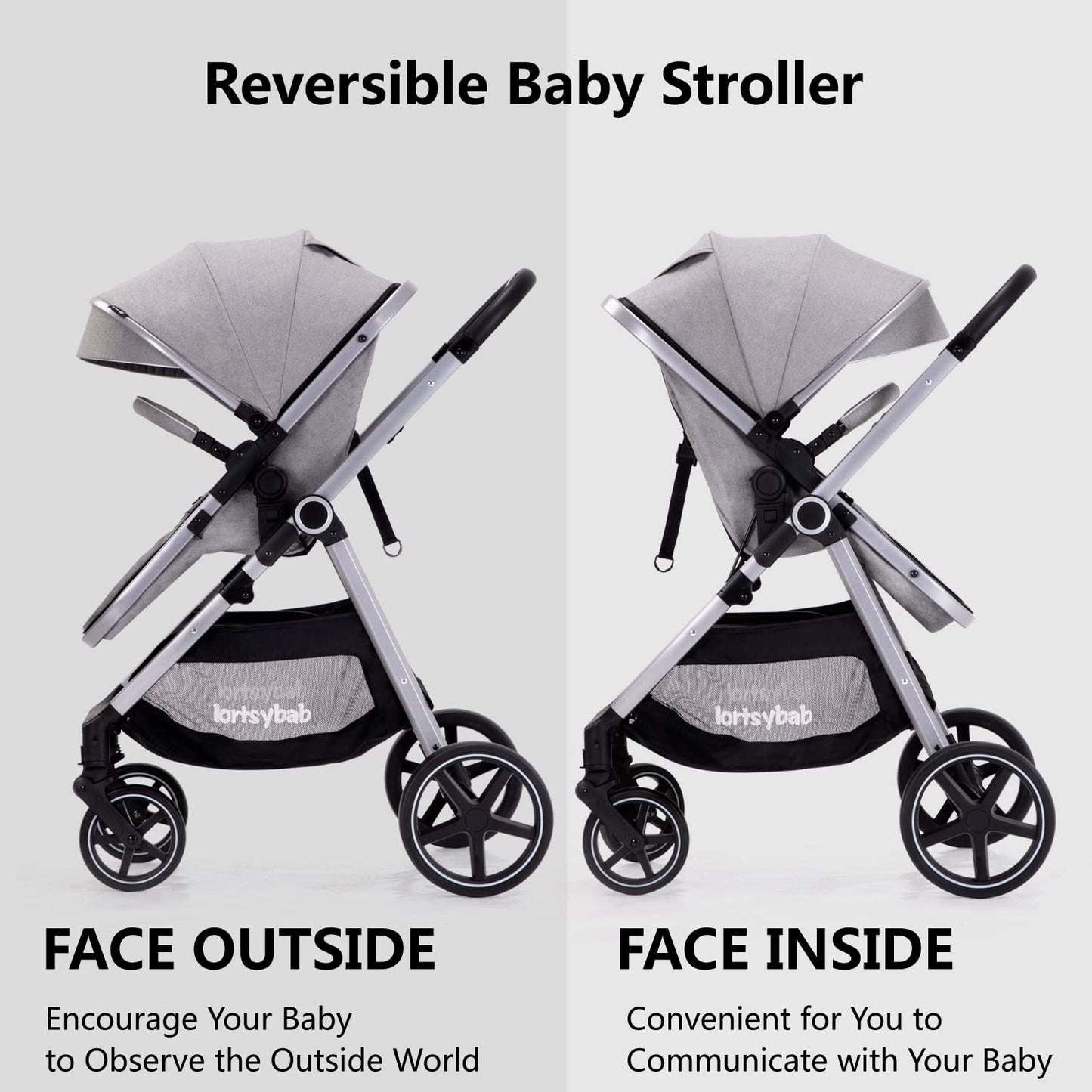 2-in-1 Baby Stroller with Bassinet Mode - Folding Infant Newborn Pram Stroller with Reversible Seat - Toddler Strollers for 0-36 Months Old Babies (Beige)