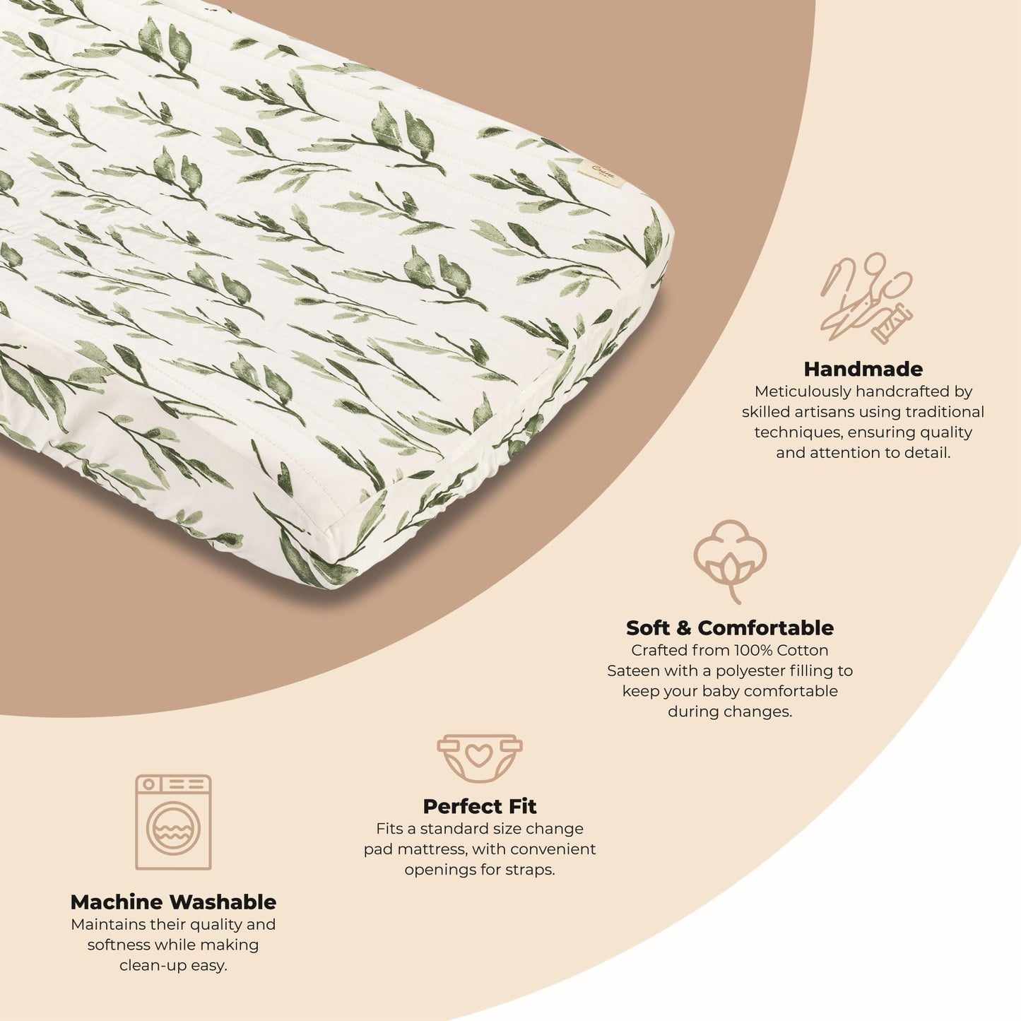 Crane Baby Quilted Changing Pad Cover with Animal Print, Breathable Cotton Sateen, Fits Standard 16”X32” Pads, Ocean Whale Blue
