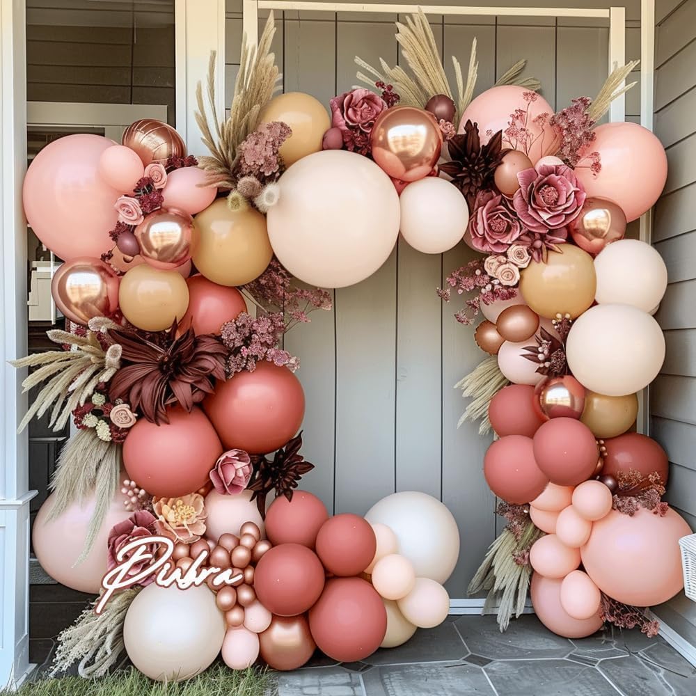 Dusty Pink Brown Balloon Garland Nude Tan Pink Rose Gold Metallic Double Stuffed Dusty Rose Mauve Blush Beige Balloon Arch Kit for Baby Shower Birthday Bridal Wedding Party Decoration