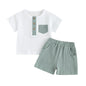 fhutpw Baby Boy Summer Outfits Henley Shirt Soft Pocket Short Sleeve Tops & Shorts Sets Infant 3 6 12 18 Months 2T Clothes