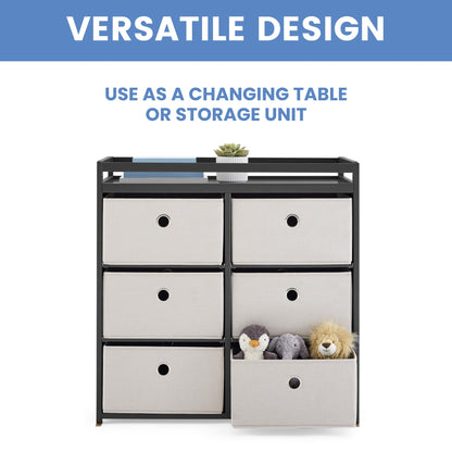 Delta Children Hayes Changing Table and Dresser for Bedroom with 6 Fabric Drawers, Charcoal Grey/Flax