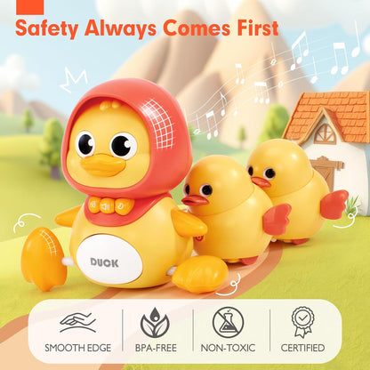 hahaland Crawling Baby Toys 6-12 Months - 3 PCS Musical Mother Duck and Ducklings Toy - Tummy Time Toys Moving Developmental 7 8 9 10 Month Old Toy Must Haves - Shower Gifts Dancing Duck for Babies