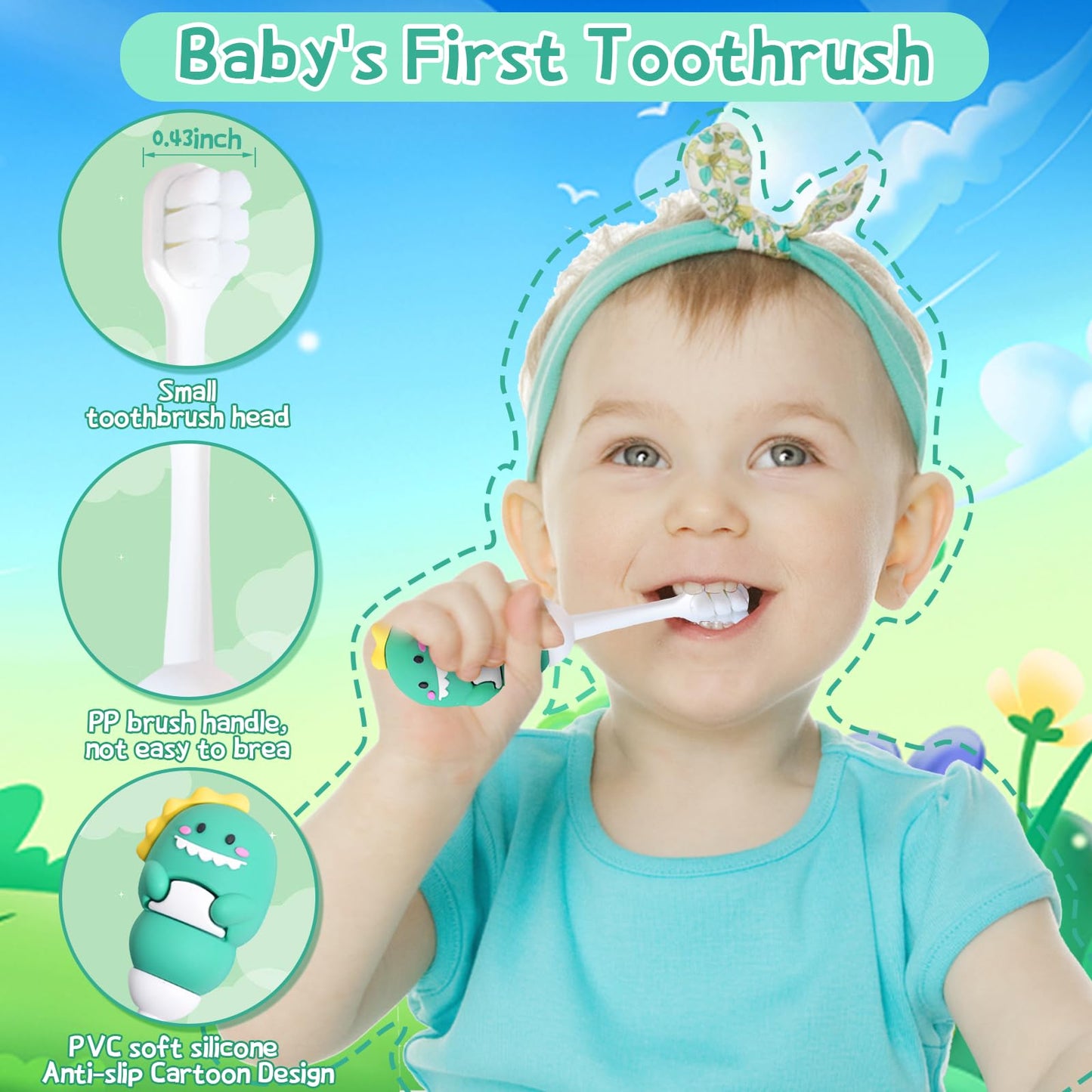Toddler Toothbrush with Tongue Cleaner, Extra Soft Bristles for Kids 1-6，BPA-Free Baby Toothbrush with Ergonomic Grip & Non-Slip Handle， Kid Toothbrush for Gentle Care & Safe Brushing (Pink, 1 Count)