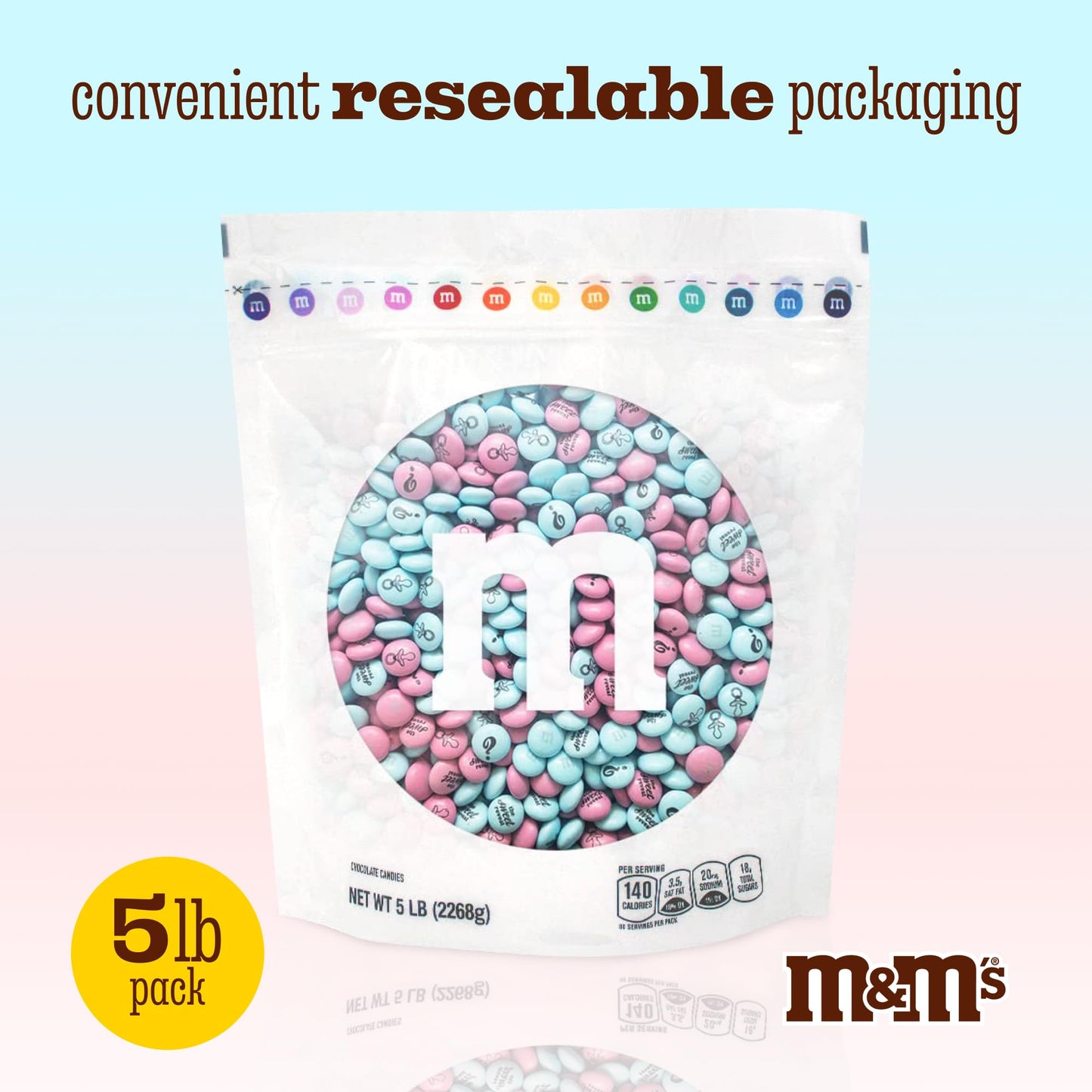 M&M'S World It's A Boy Milk Chocolate Candy 2lb Bag with White and Blue M&M'S for Baby Boy Showers Gender Reveal Parties and Baby Celebration Favors