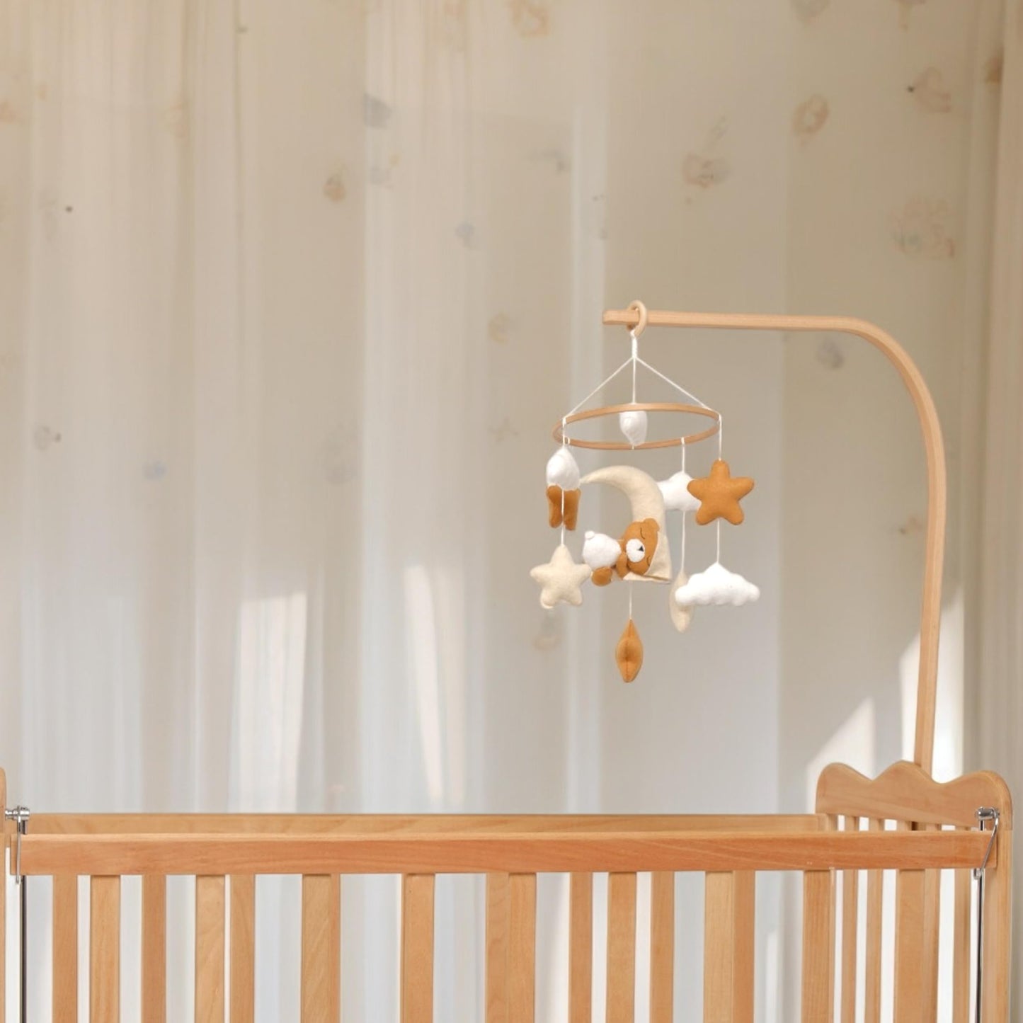 Crib Mobile for Girls, Sleeping Princess Bear Baby Mobile for Crib, Handmade Felt Crib Mobile, Baby Crib Mobile with Cloud and Stars, Nursery Baby Mobile for Bassinet (Cinnamon)