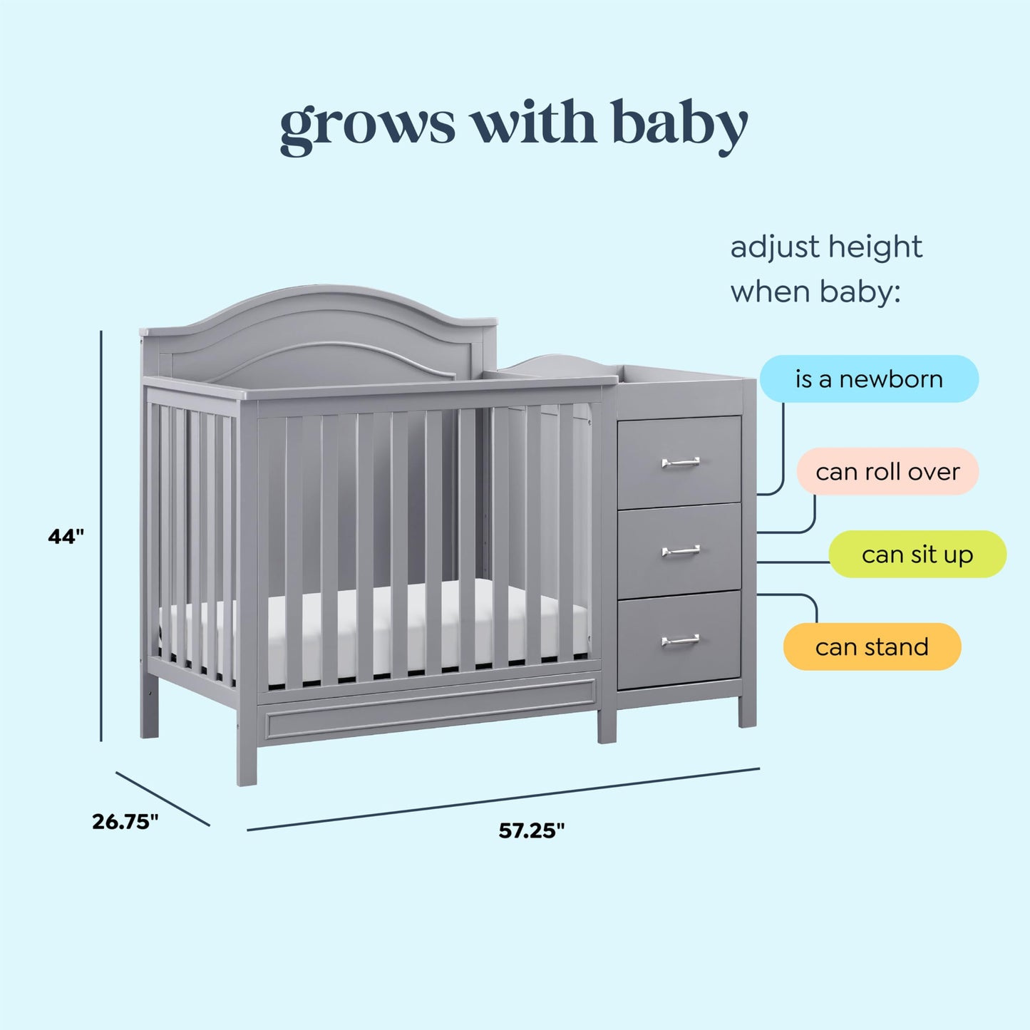 DaVinci Charlie 4-in-1 Convertible Mini Crib and Changer Combo in White, Greenguard Gold Certified