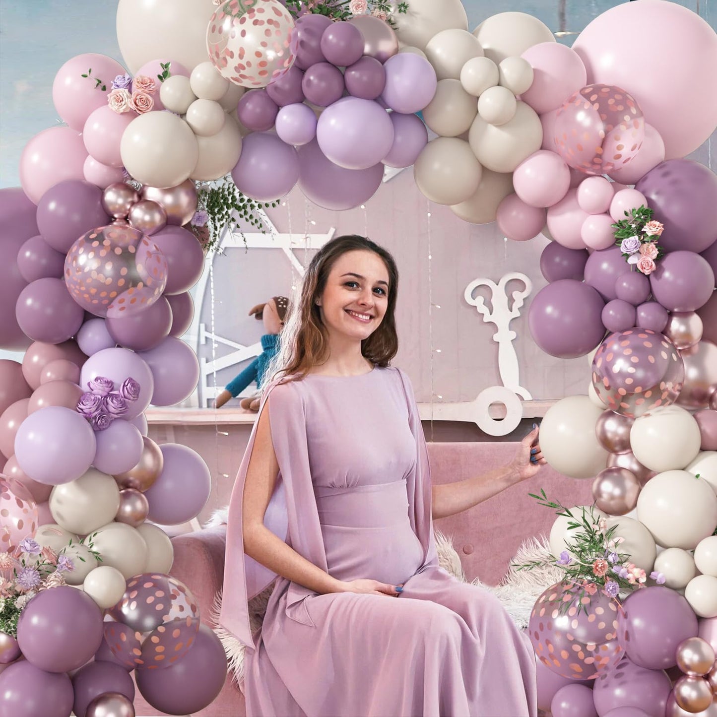 Amandir 173Pcs Pink Blue Green Balloon Arch Garland Kit, Dusty Baby Pink Mauve Pastel Mist Haze Green Blue Gold Confetti Balloons for Baby Shower Gender Reveal Wildflower Birthday Party Decorations