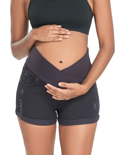 HOFISH Women's Maternity Jeans Shorts Over The Belly Stretchy Comfy Denim Shorts Pants Casual Workout Pregnancy Shorts