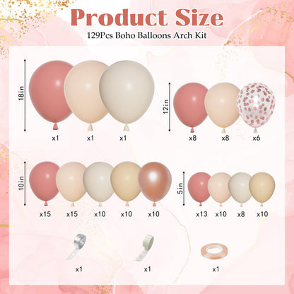 Ouddy Party Dusty Pink Balloons Arch Garland Kit, Different Sizes 18 12 10 5 Inch Boho Pink White Sand Latex Metallic Confetti Balloon for Girl Baby Shower Mothers Day Birthday Party Decorations