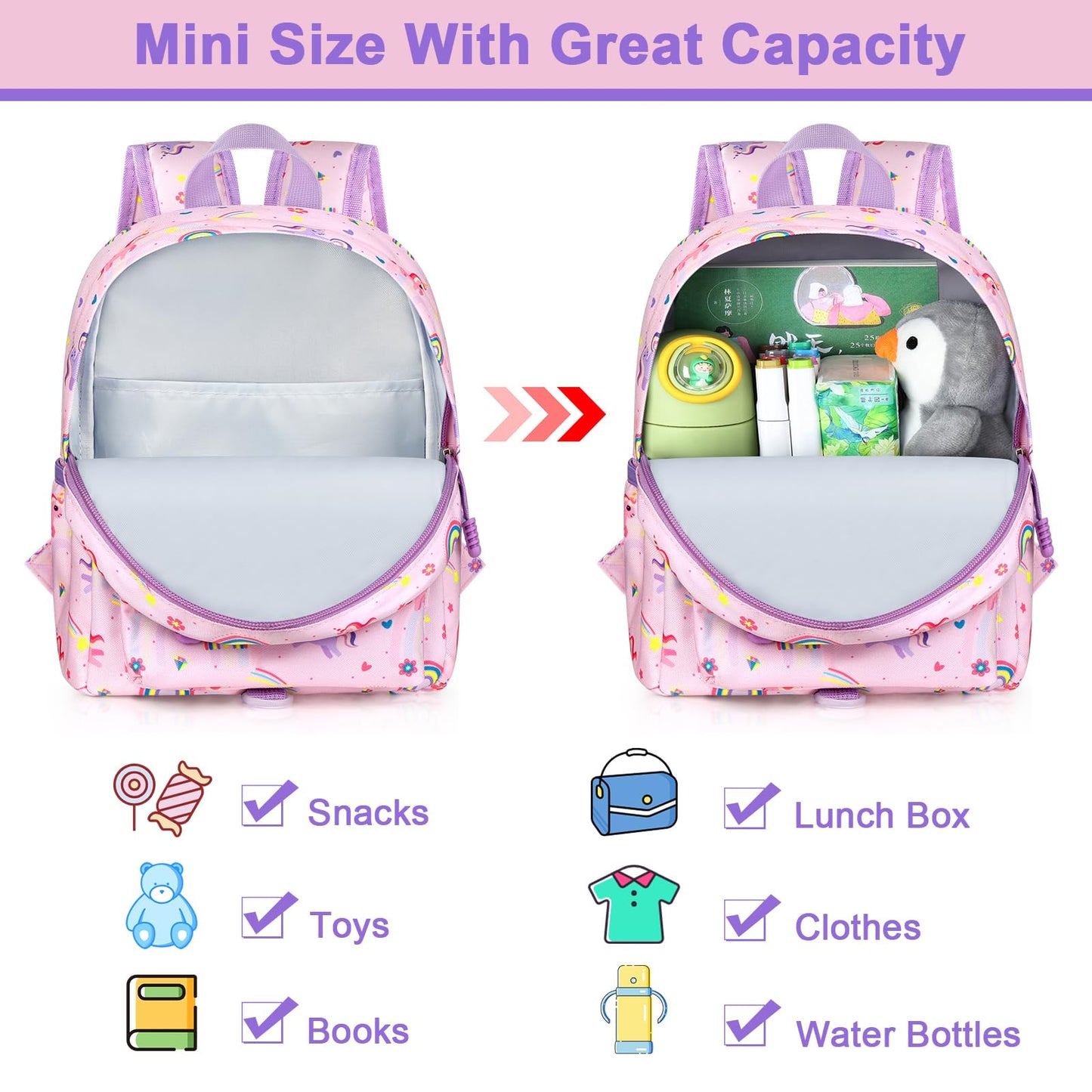 Accmor Toddler Backpack Leash, Cute Unicorn Baby Backpacks with Anti Lost Wrist Link, Mini Kids Backpack Leash Walking Harness for Outdoor Travel, Adorable Backpack Tether for Boys Girls 1-3 (Purple)