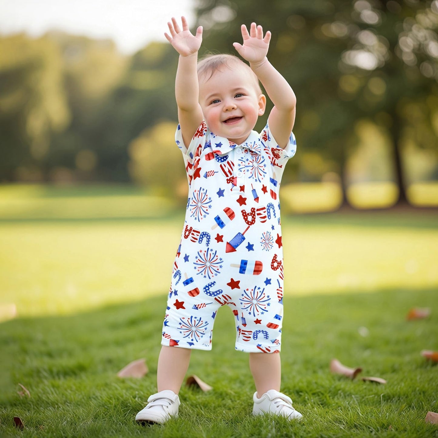 Baby Boy Rompers Half Button-up Jumpsuit Short Sleeve Bodysuit Summer Clothes
