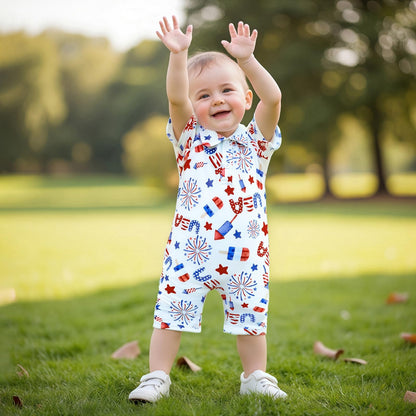 Baby Boy Rompers Half Button-up Jumpsuit Short Sleeve Bodysuit Summer Clothes