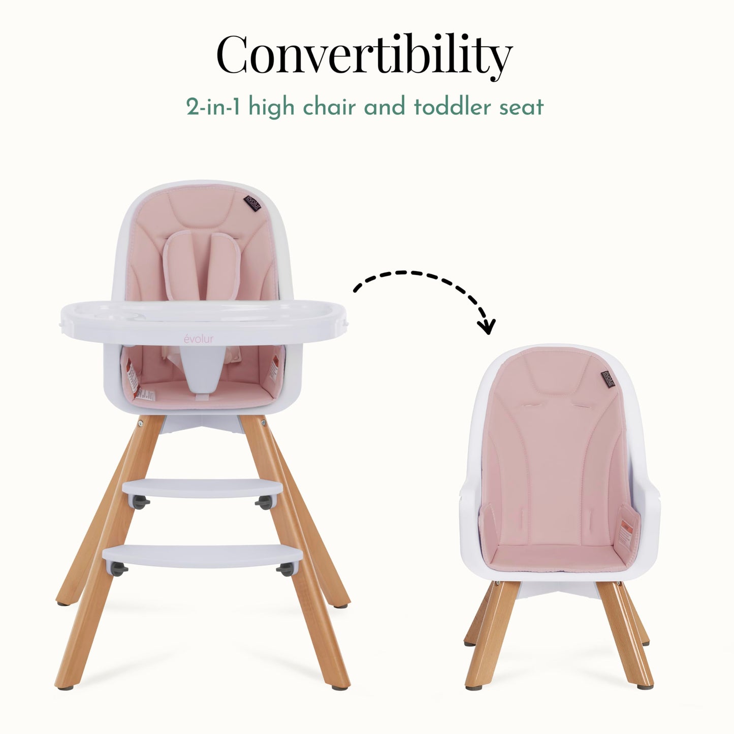 Evolur Zoodle 2 in 1 Convertible Baby High Chair in Light Gray