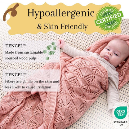 Hypoallergenic Baby Blanket - 30x40 Inches White, Oeko-TEX® Certified, Thermal-Regulating, Neutral Silky Soft Knit for Girls & Boys - Swaddle, Toddler, or Receiving Blanket