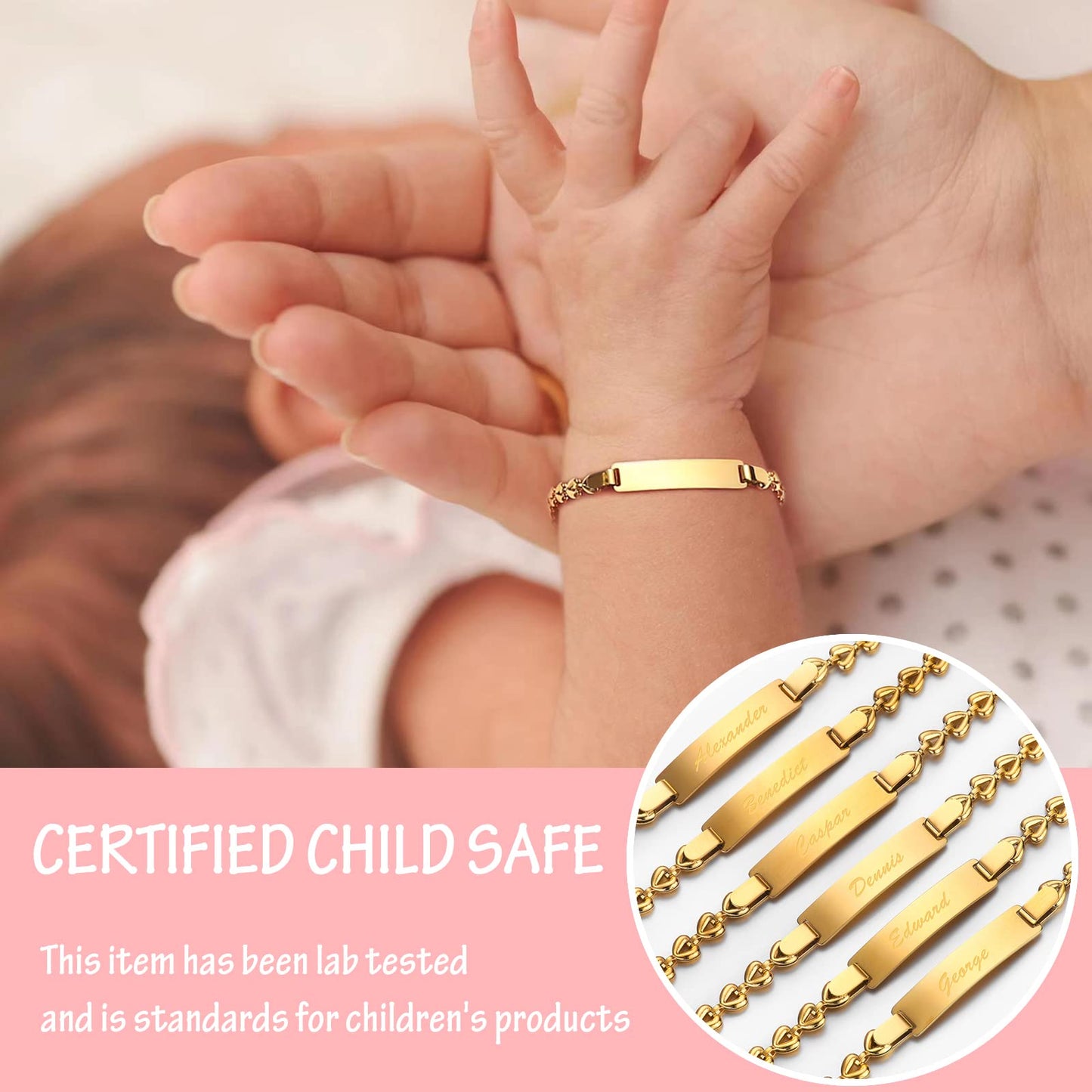 Tina&Co Personalized Baby Name Bracelet Customized 18K Gold Plated for NewBorn to Children Girl Boy Birthday Baby Shower Gift Personalized Gift 2313B (Style 1)