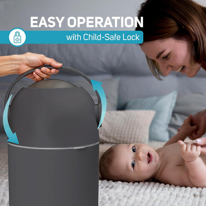 L.A. Baby Magic Diaper Pail - Patented 100% Odor-Free System with Child-Safe Lock - Award-Winning Design - No Refills Required - Works with Regular Trash Bags - Gray