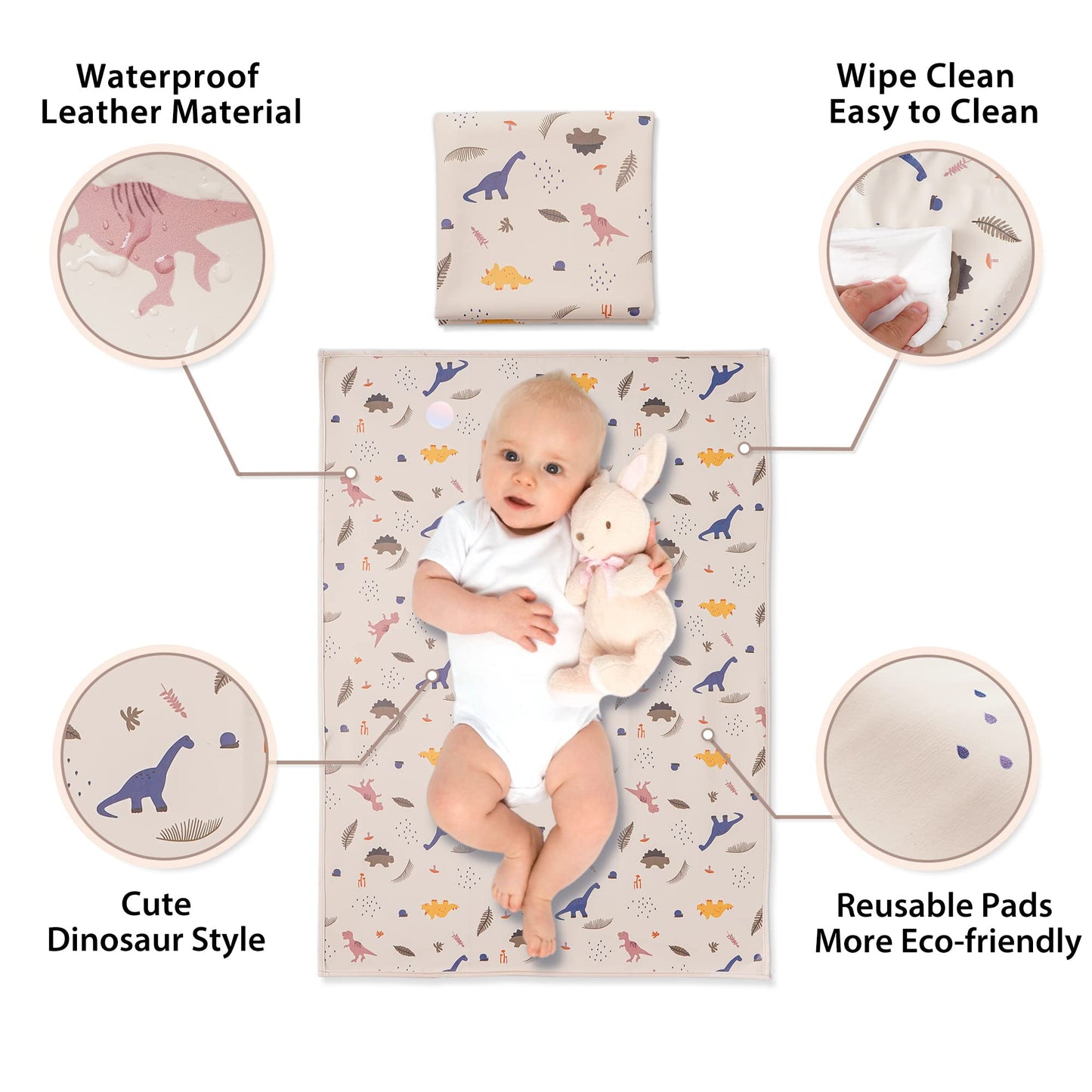 Vegan Leather Baby Changing Mat - Wipeable Portable Changing Pad, Foldable Travel Changing Mat for Baby, Newborns Toddlers Shower Gifts (Flower,20"*28")