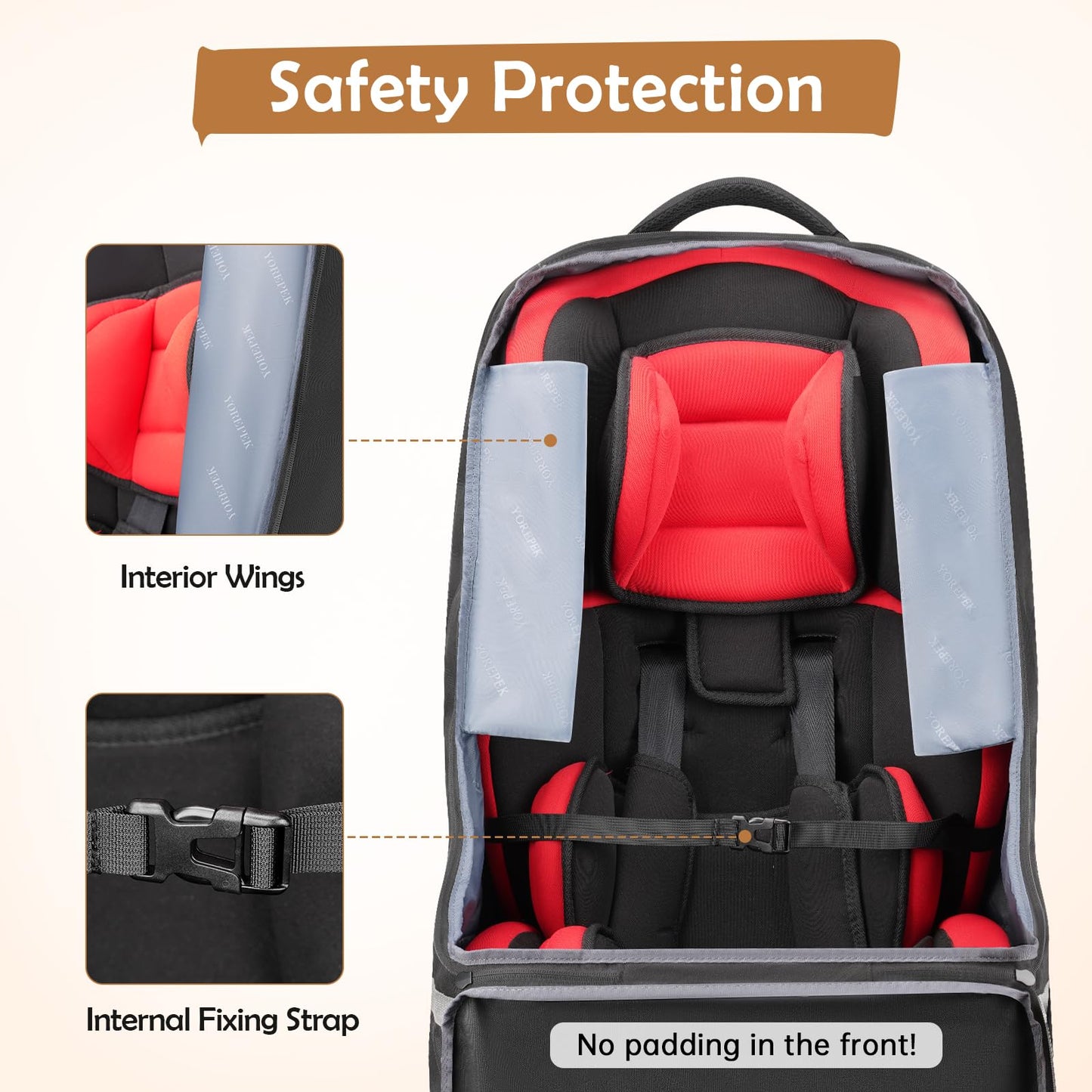 YOREPEK Padded Car Seat Travel Bag Backpack for Airplane, Heavy Duty Car Seat Bags for Air Travel, Carseat Cover for Airplane Travel with Shoulder Strap, Car Seats Carrier for Airport, Black