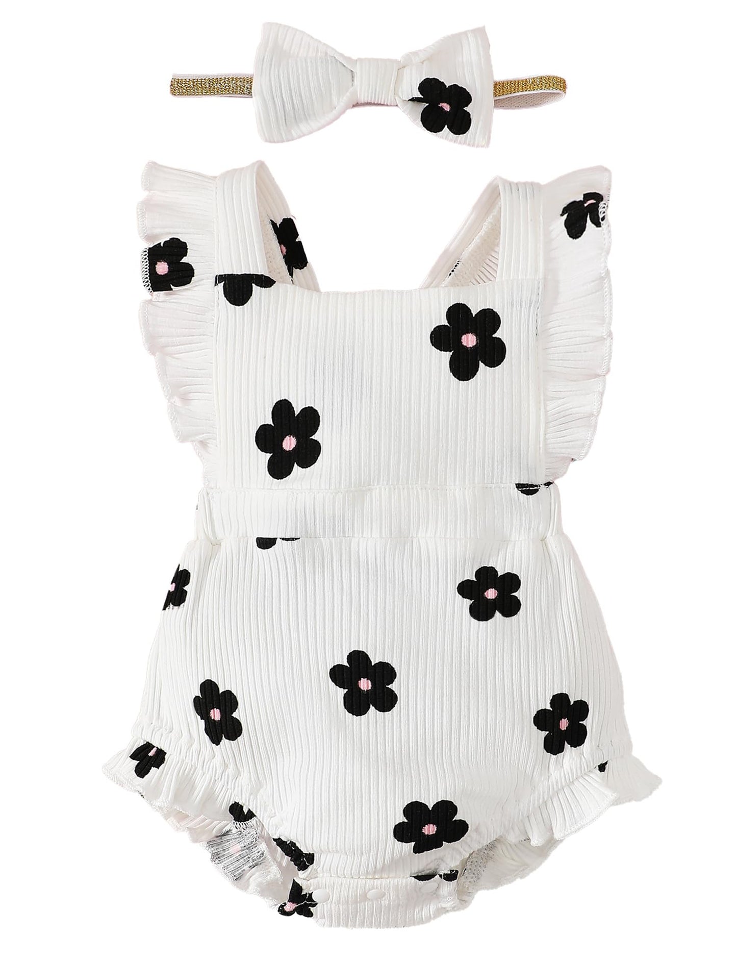 Fullfamous Baby Girl Ruffled Jumpsuit and Headband Set