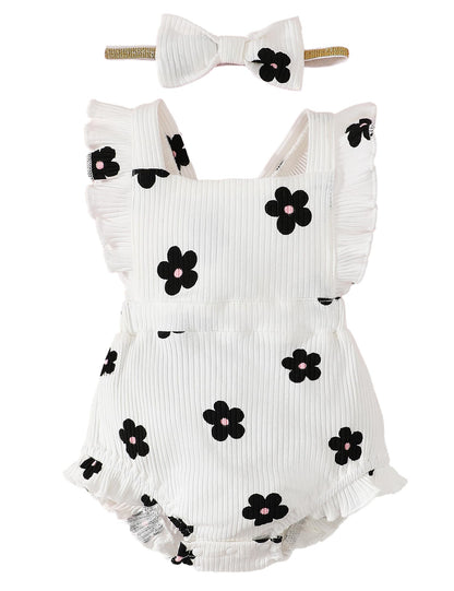 Fullfamous Baby Girl Ruffled Jumpsuit and Headband Set