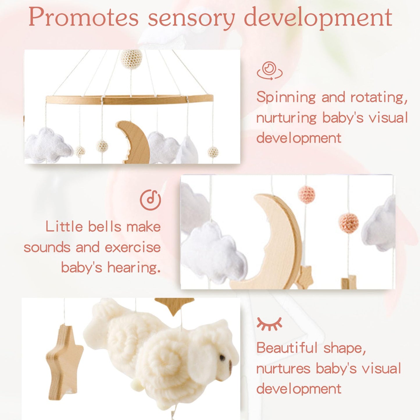 2025 Bohemia Theme Baby Mobile - Mobile for Crib, Crib Mobile for Boys and Girls, Nursery Decor Mobile, Clouds Moon Sheep Pendant Nursery Decor (Beige)