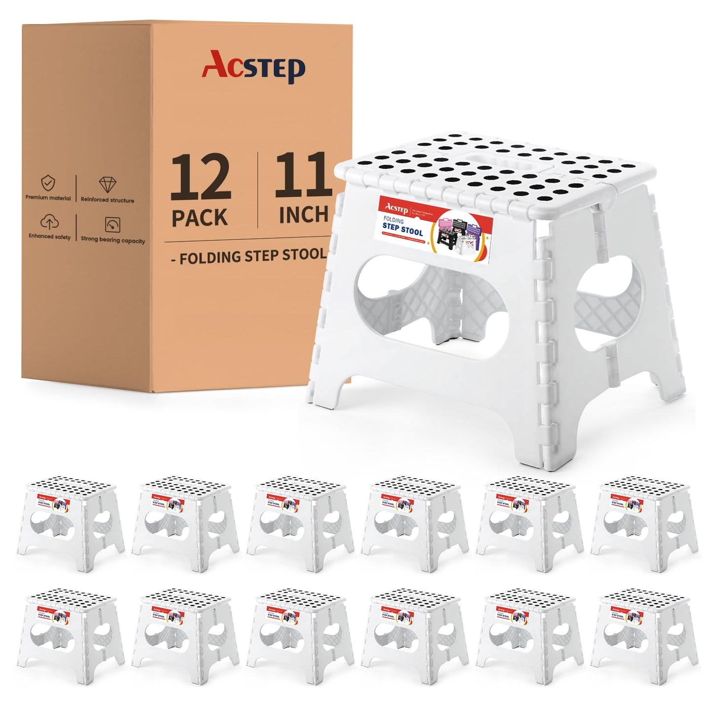 ACSTEP Folding Step Stool 9'' Tall Kids Step Stool Holds Up to 300 lb Plastic Foldable Step Stools for Kids Non-Slip Surface with Carry Handle Collapsible Stool for Home, Outdoor and Indoor(Black)