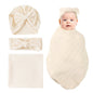 Jastore Baby Infant Swaddle Blankets for Girls 3PCS Newborn Accessories Set with Matching Hat and Bow Headband (Pale Pink, 33"*35")