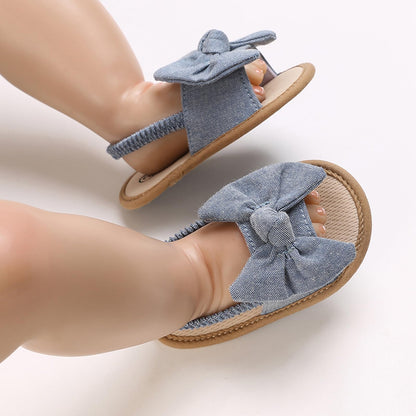 Baby Girls Bow Knot Sandals Flat Non-Slip Patchwork Princess Shoes Infant First Walking Slipper Shoes Beach Sandals
