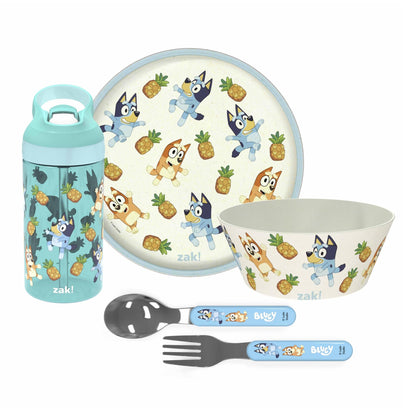 Zak Designs 5-Piece Dinnerware Set, Baby Shark - Durable Plastic & Stainless Steel - Includes Water Bottle, 8-Inch Plate, 6-Inch Bowl, Fork & Spoon - Suitable for Kids Ages 3+