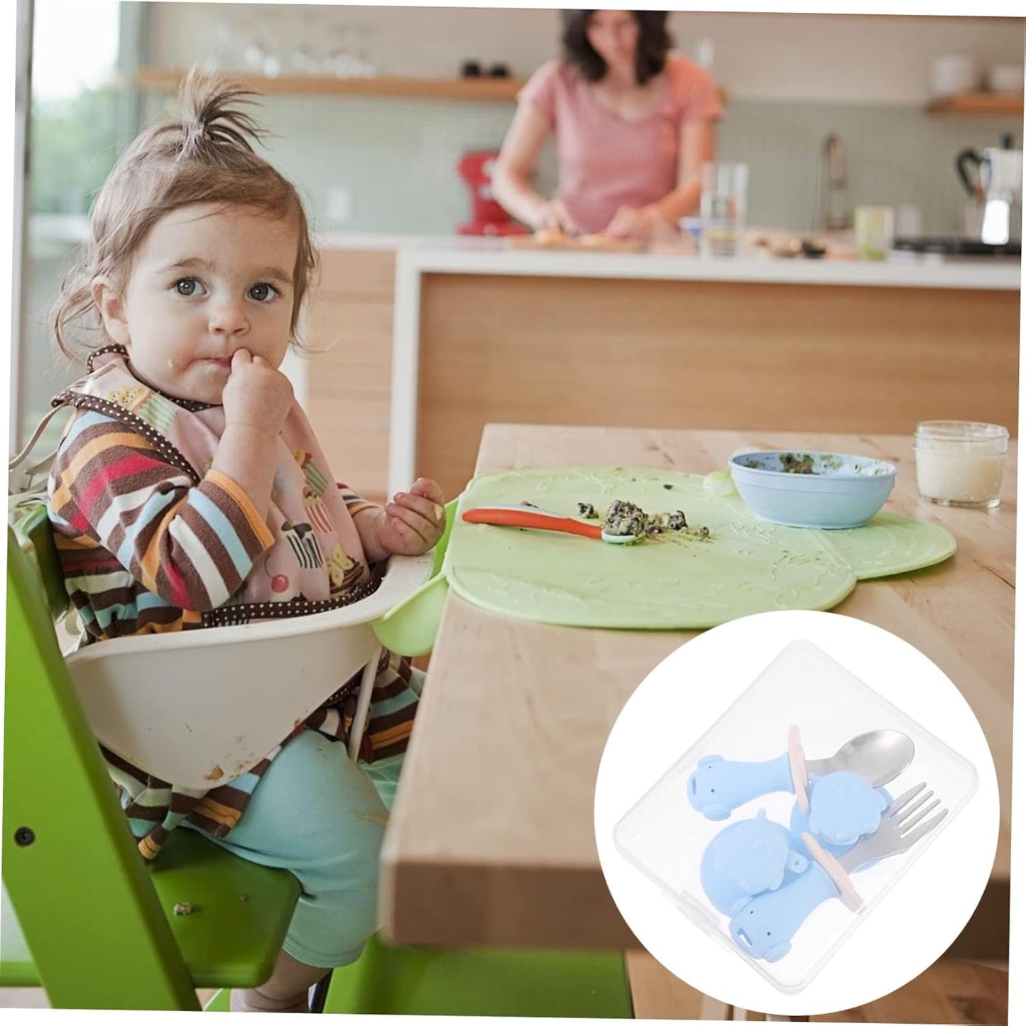 Toddler Fork Spoon Set Baby Cutlery Set Baby Training Utensils Anti-drop Rope Suction Cup 2 Pieces