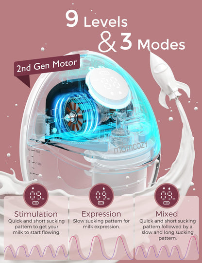 Momcozy Breast Pump Hands Free Mobile Style | M6, Wearable Breastfeeding Pump Ideal Rhythm for More Milk, DoubleFit Flange More Fit & Discreet with 3 Modes & 9 Levels, 24mm - 2 Pack Cozy Red
