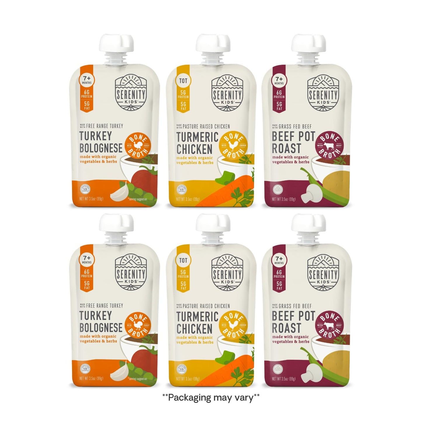 Serenity Kids 6+ Months Baby Food Pouches - Puree with Ethically Sourced Meat & Organic Veggies - 3.5 Ounce BPA-Free Pouch - Variety Pack, 8 Count - Baby Food Meat