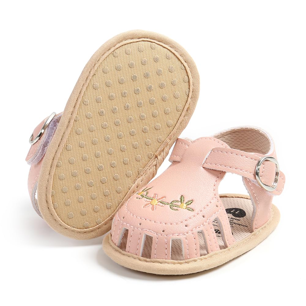 GDSDYM Infant Baby Girls Summer Sandals with Flower Bowknot Soft Sole Wedding Dress Flats Newborn First Walkers Crib Dress Shoes