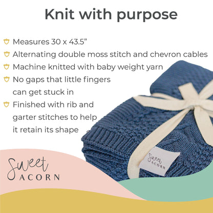 Knit Baby Blanket in Elegant Pattern, Organic Cotton Blankets for Crib or Stroller, Receiving Blankets - Salt White