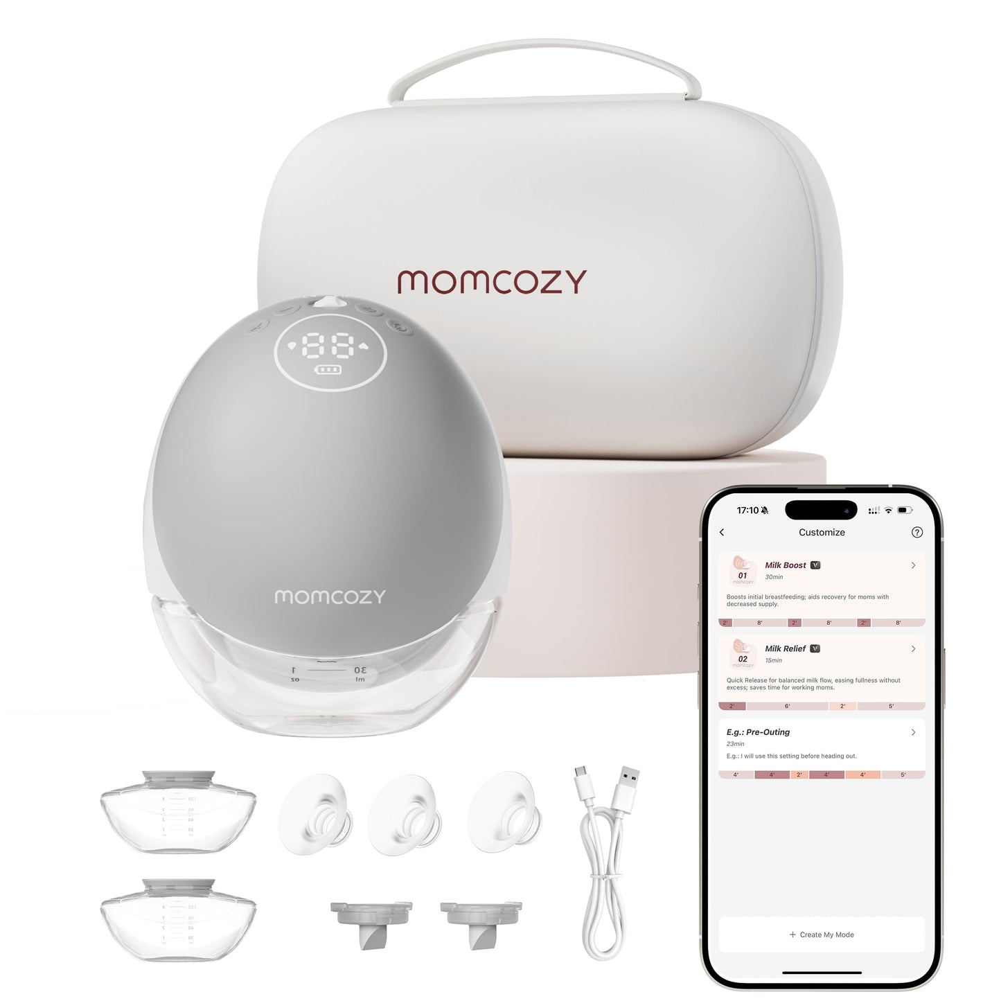 Momcozy Breast Pump Hands Free Upgraded Mobile Flow | M9, App Discreet Control with Personalized Multi-Modes & 15 Levels, Wearable Breast Pump 24mm, 2 Pack Cozy Red