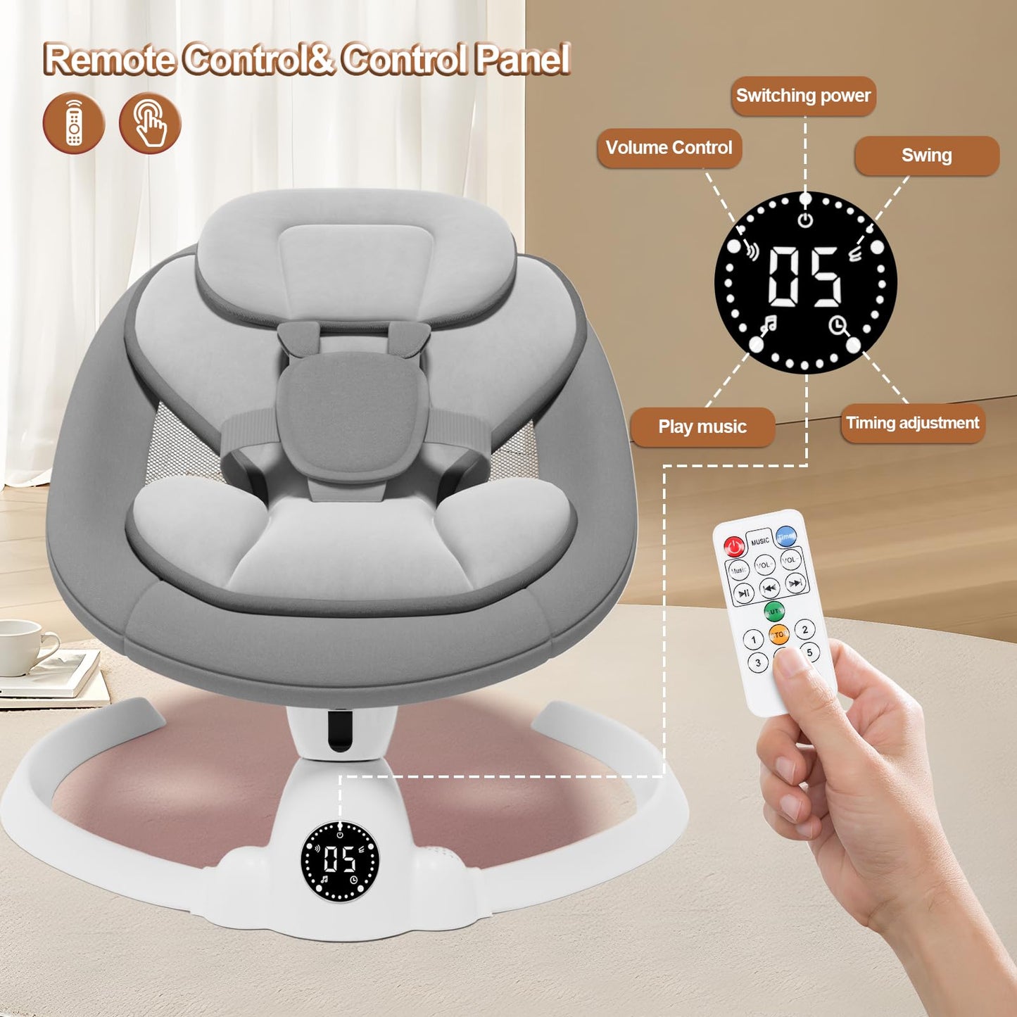 Electric Baby Swings for Infants to Toddler Baby Swing with Remote Control & Bluetooth Music 10-Preset Melodies (Pink)