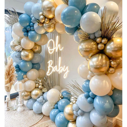 Dusty Blue Balloon Garland Kit - 137pcs Balloon Arch kit with Dusty Baby Blue, Sand White, White Balloons - Perfect for Baby Shower Wedding Boy Birthday Decoration