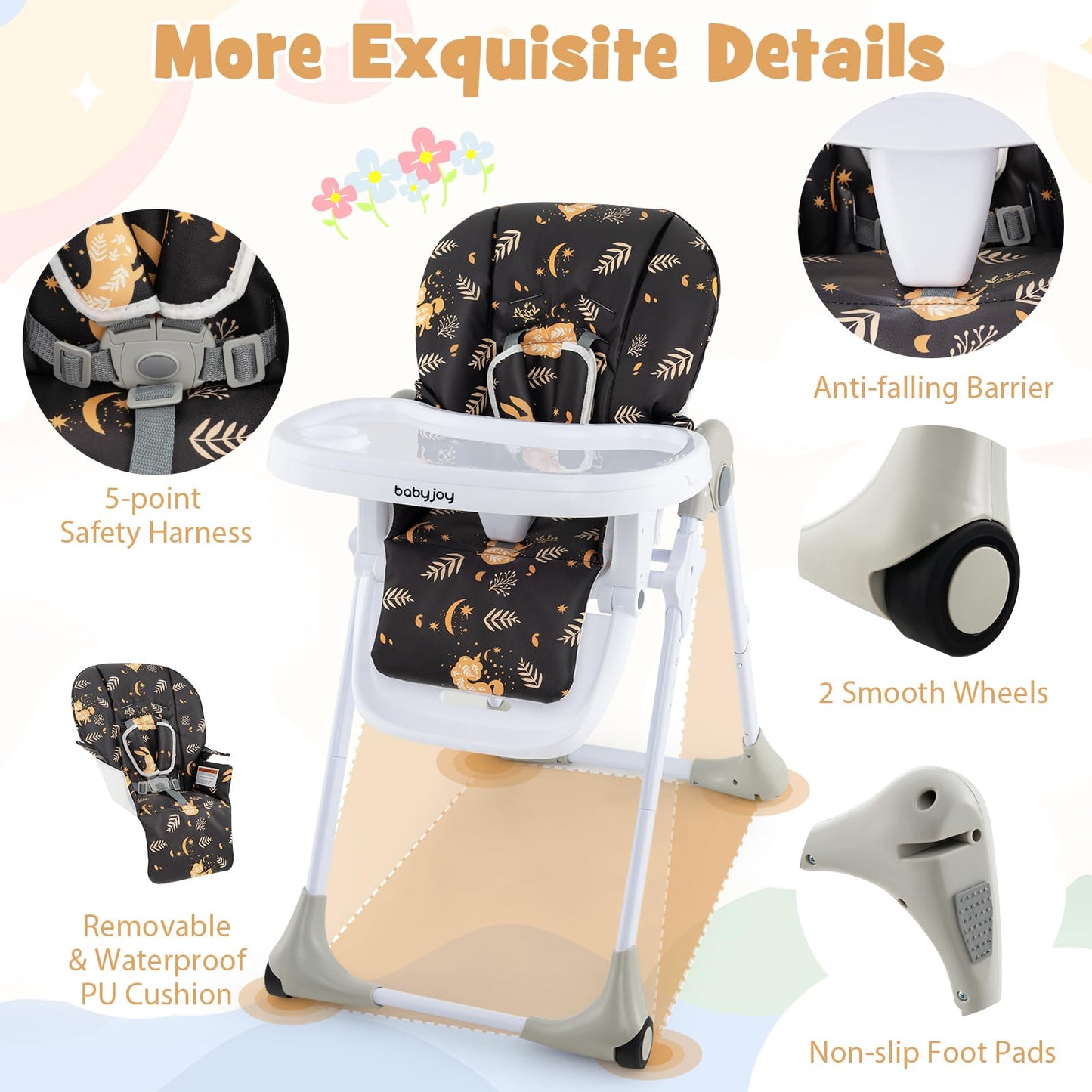 BABY JOY Convertible High Chair for Babies & Toddlers, Height Adjustable, Grow & Go High Chair w/Recline & Footrest, Removable Double Tray, Portable Baby Dinning Chair with Wheels (Beige)