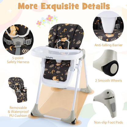 BABY JOY Convertible High Chair for Babies & Toddlers, Height Adjustable, Grow & Go High Chair w/Recline & Footrest, Removable Double Tray, Portable Baby Dinning Chair with Wheels (Beige)