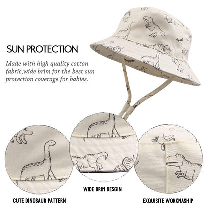 JANGANNSA Dinosaur Baby Boys Sun Hat Cotton Toddler Girls Bucket Hats Summer Sun Protect Cap for Kids