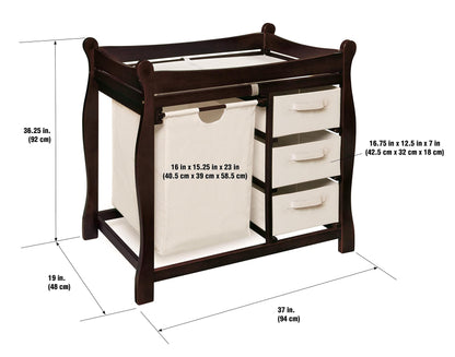 Badger Basket Sleigh Style Baby Changing Table with Laundry Hamper and 3 Storage Drawers - Espresso
