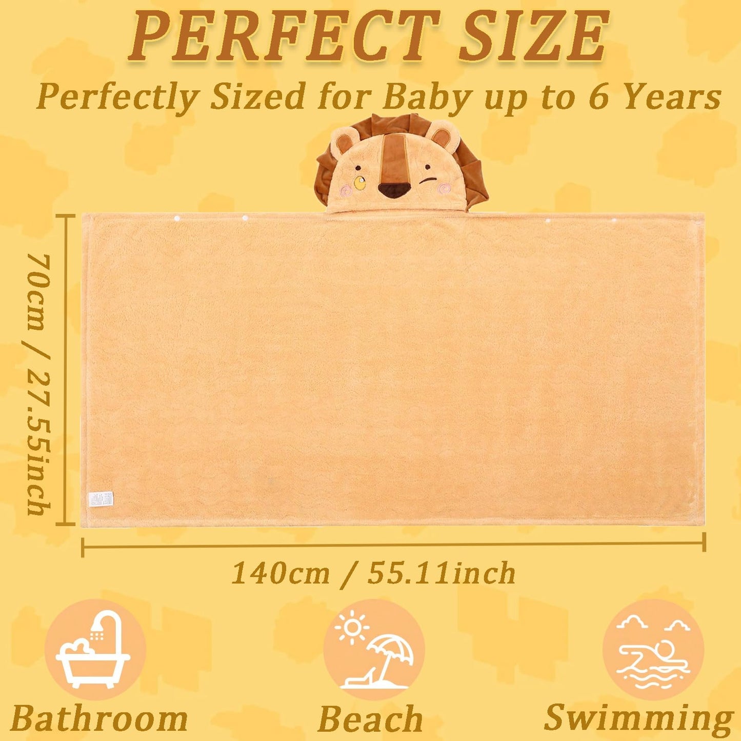 Unisex Toddler Bath Towel with Hood, 27.5"X55", Green, Anime Dinosaur Pattern, Coral Fleece, Machine Wash, 1 Count