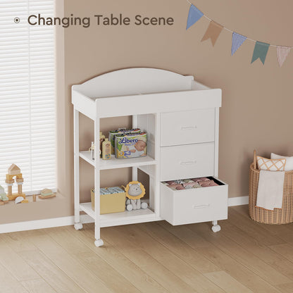 Changing Table Dresser, Baby Dresser with 3 Drawers and 2 Shelves, Multi-Functional Baby Changing Table with Pad, Classic Nursery Dresser, Diaper Changing Station for Children's Room, Black